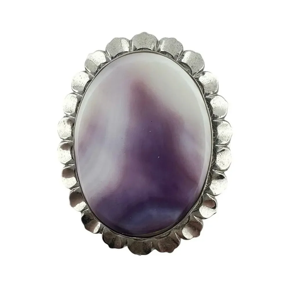 Vintage Wampum Shell Oval Scalloped Bezel Silver Tone Converter Brooch